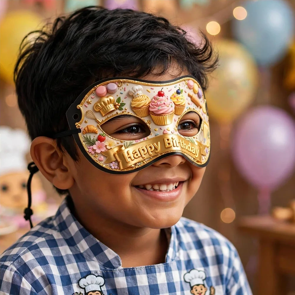 Little Chef Theme Party Mask Birthday Party Supplies (PACK OF 12) - 280 GSM Cardstock with Soft Stretchable Elastic Band (7 Inches wide) - Premium Party Decor Supply by Party Decor Mall - View 4
