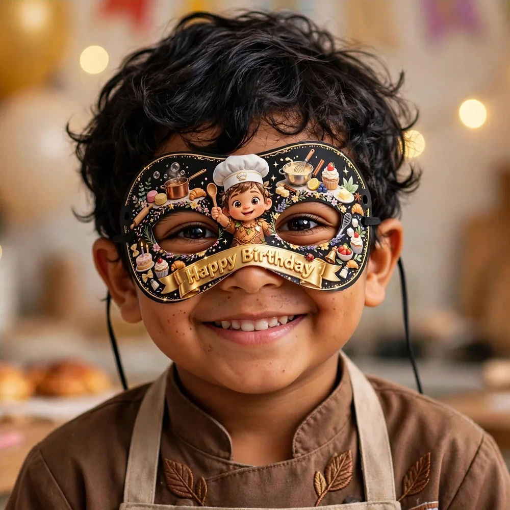 Little Chef Theme Party Mask Birthday Party Supplies (PACK OF 12) - 280 GSM Cardstock with Soft Stretchable Elastic Band (7 Inches wide) - Premium Party Decor Supply by Party Decor Mall - View 4