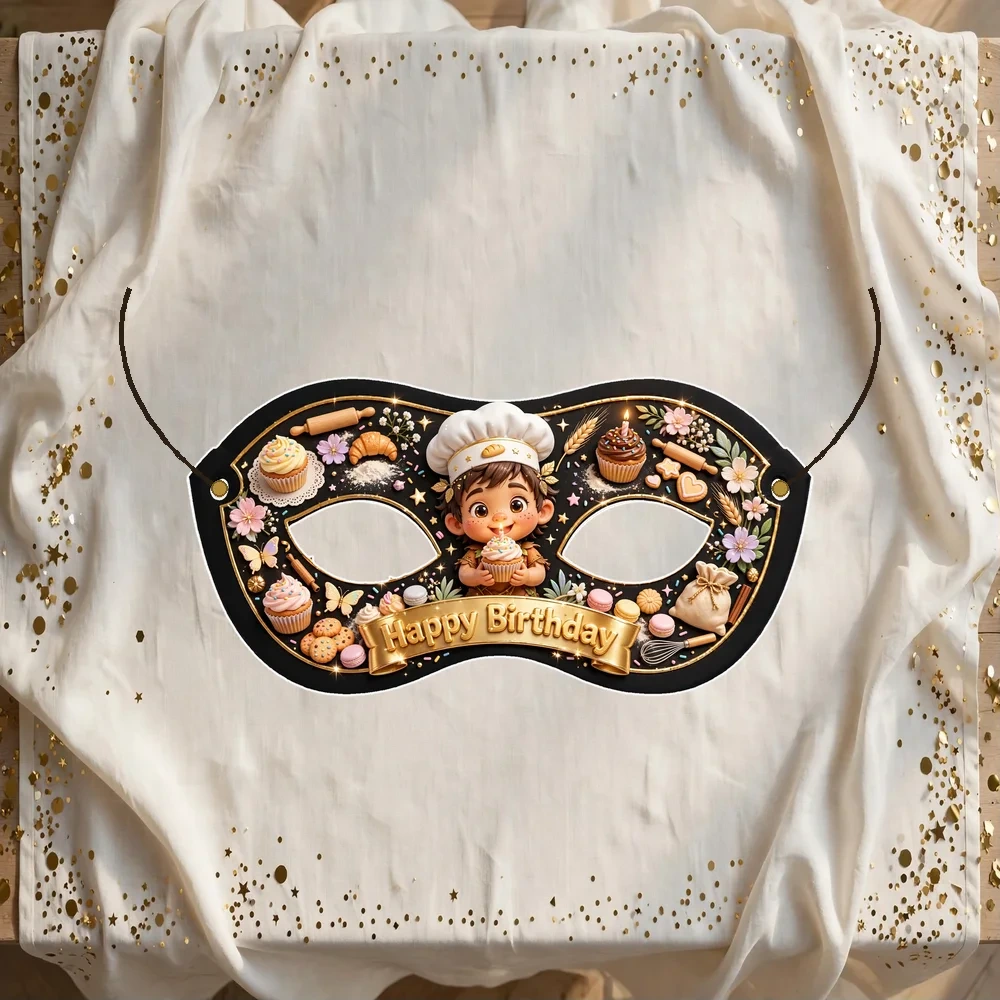 Little Baker Theme Party Mask Birthday Party Supplies (PACK OF 12) - 280 GSM Cardstock with Soft Stretchable Elastic Band (7 Inches wide)