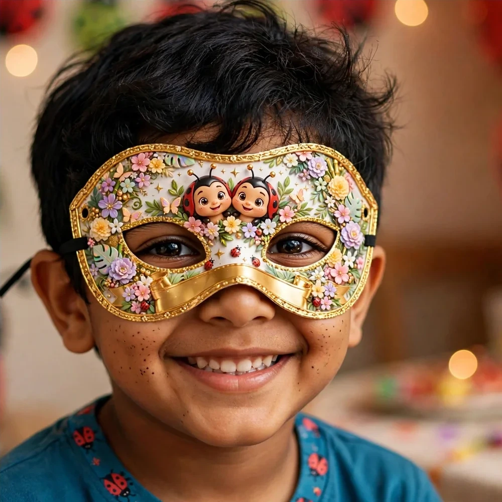 Lady Bug Theme Party Mask Birthday Party Supplies (PACK OF 12) - 280 GSM Cardstock with Soft Stretchable Elastic Band (7 Inches wide) - Premium Party Decor Supply by Party Decor Mall - View 4