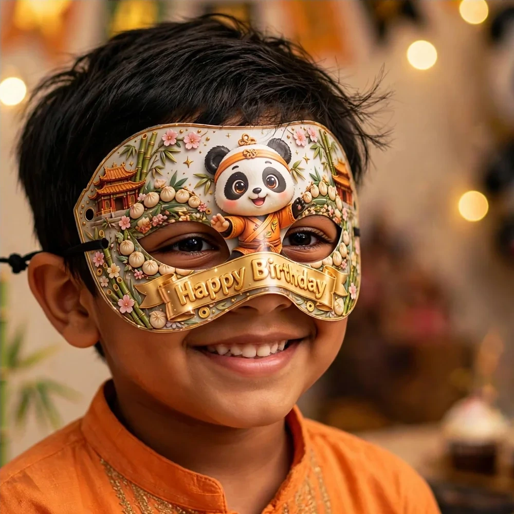 Panda Theme Party Mask Birthday Party Supplies (PACK OF 12) - 280 GSM Cardstock with Soft Stretchable Elastic Band (7 Inches wide) - Premium Party Decor Supply by Party Decor Mall - View 4