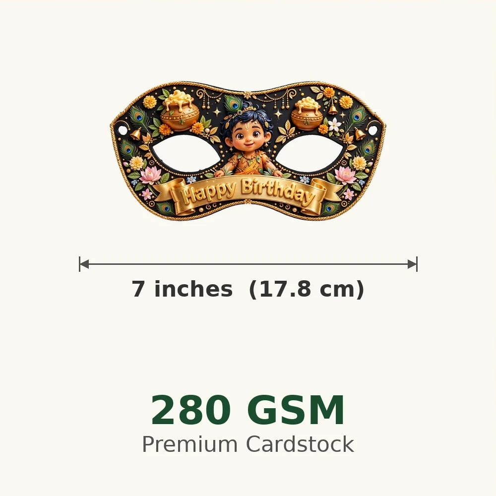 Krishna Theme Party Mask Birthday Party Supplies (PACK OF 12) - 280 GSM Cardstock with Soft Stretchable Elastic Band (7 Inches wide) - Premium Party Decor Supply by Party Decor Mall - View 3