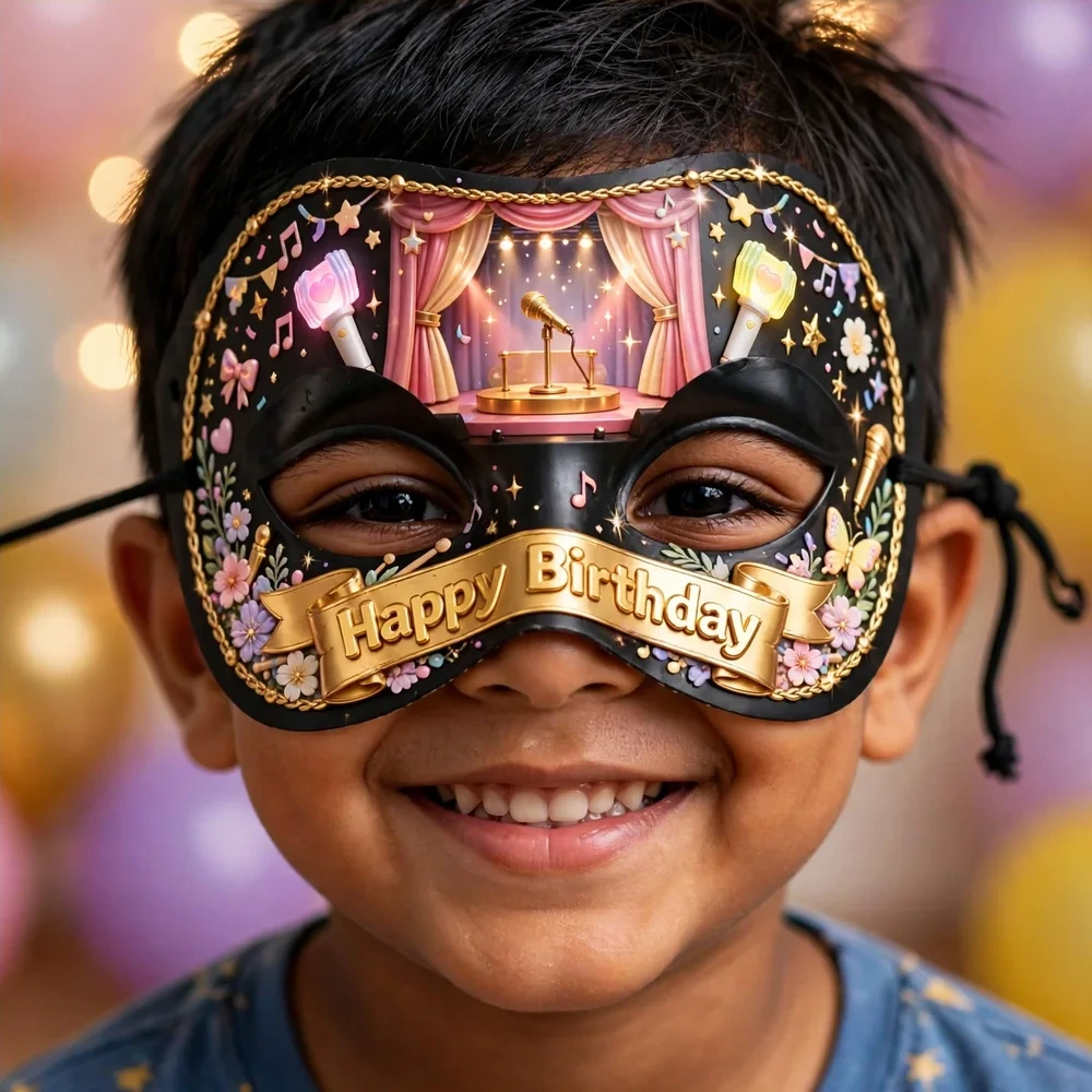 K-Pop Theme Party Mask Birthday Party Supplies (PACK OF 12) - 280 GSM Cardstock with Soft Stretchable Elastic Band (7 Inches wide) - Premium Party Decor Supply by Party Decor Mall - View 4