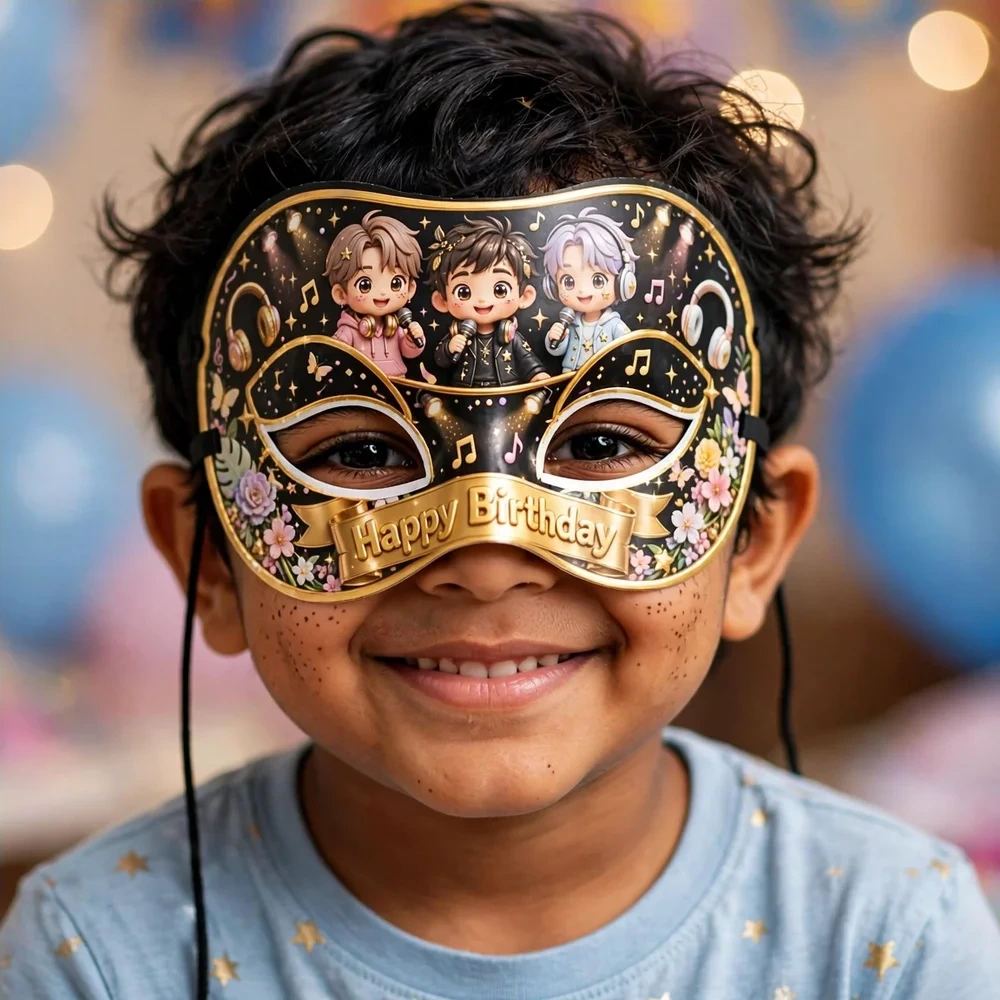 K-Pop Theme Party Mask Birthday Party Supplies (PACK OF 12) - 280 GSM Cardstock with Soft Stretchable Elastic Band (7 Inches wide) - Premium Party Decor Supply by Party Decor Mall - View 4
