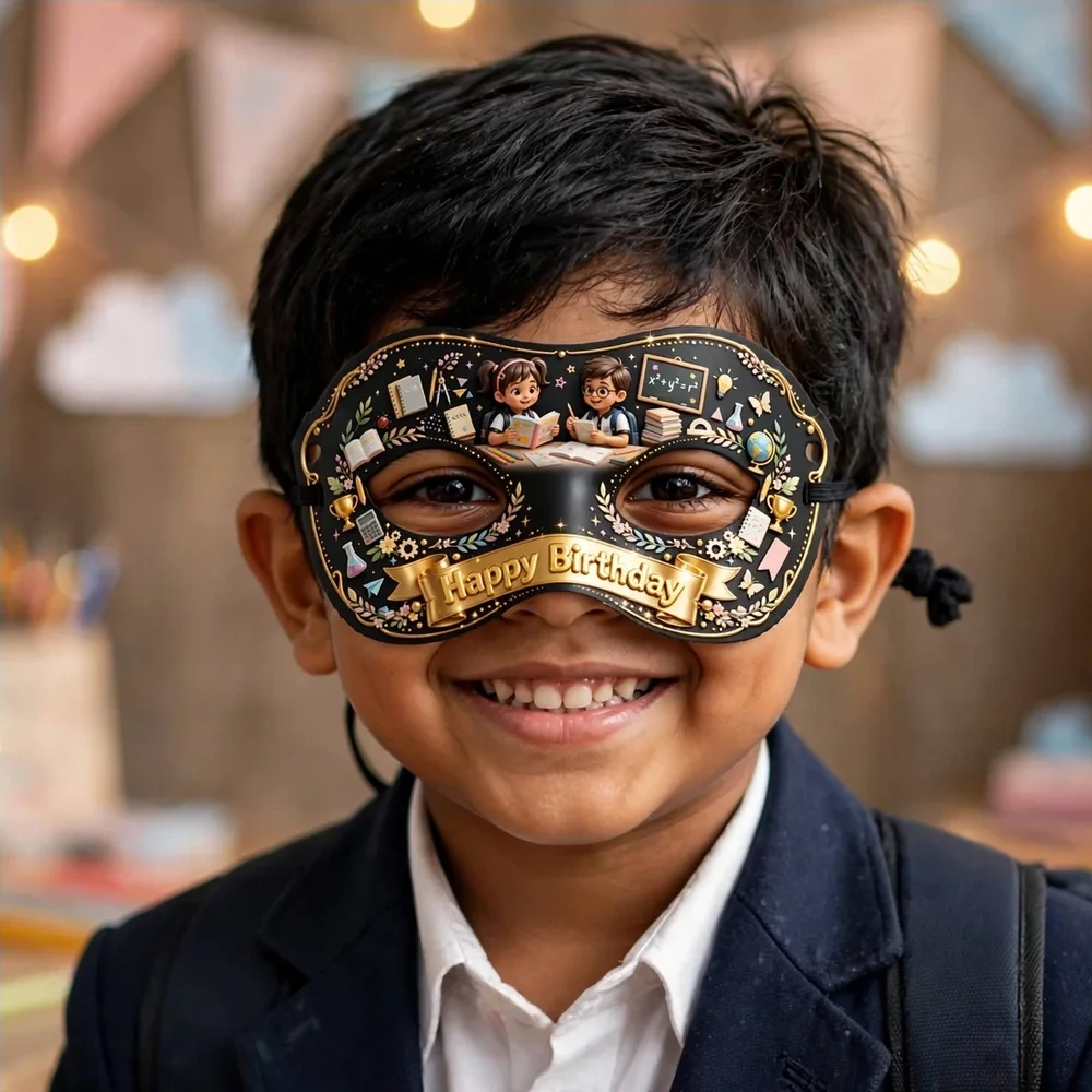 Kota Factory Theme Party Mask Birthday Party Supplies (PACK OF 12) - 280 GSM Cardstock with Soft Stretchable Elastic Band (7 Inches wide) - Premium Party Decor Supply by Party Decor Mall - View 4