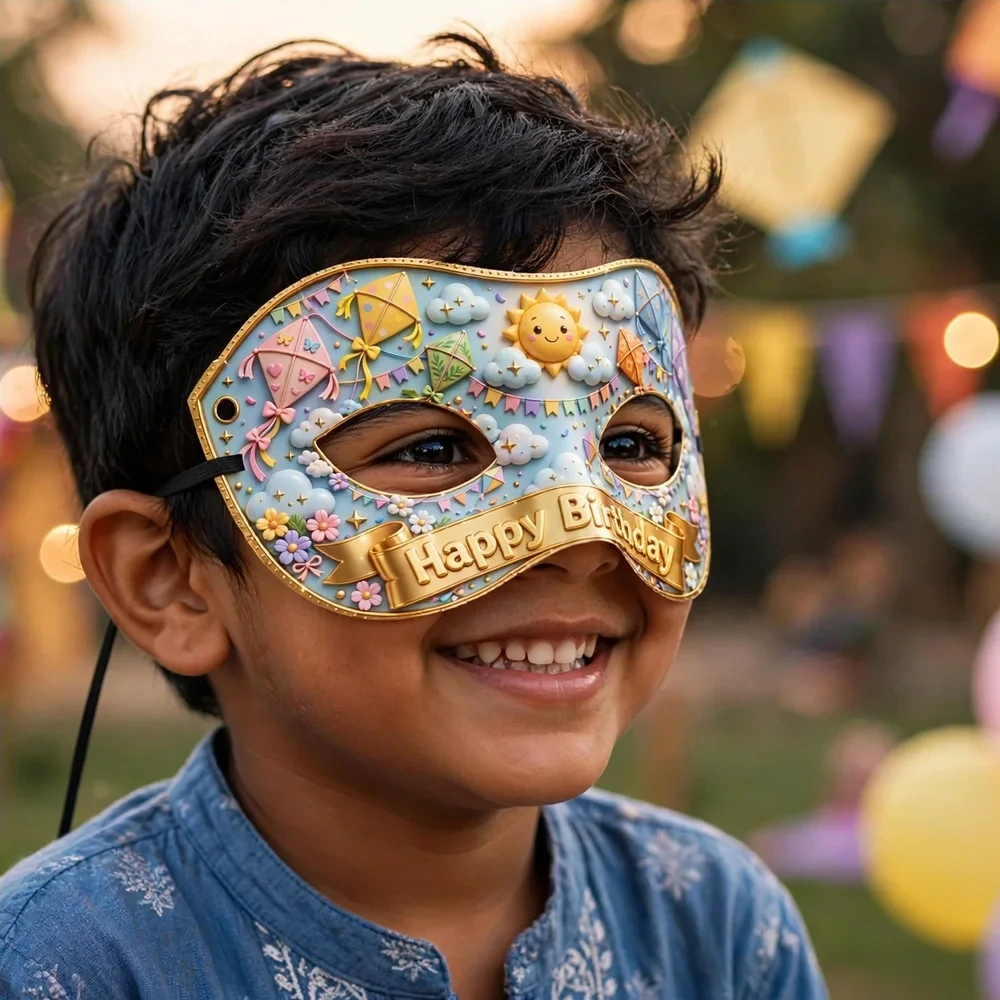 Kites Theme Party Mask Birthday Party Supplies (PACK OF 12) - 280 GSM Cardstock with Soft Stretchable Elastic Band (7 Inches wide) - Premium Party Decor Supply by Party Decor Mall - View 4