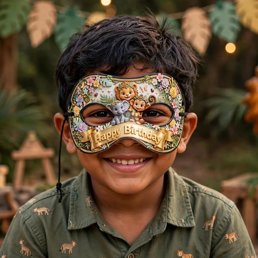 Jungle Theme Party Mask Birthday Party Supplies (PACK OF 12) - 280 GSM Cardstock with Soft Stretchable Elastic Band (7 Inches wide) - Premium Party Decor Supply by Party Decor Mall - View 4