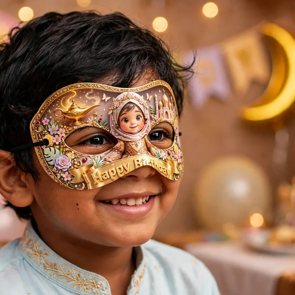 Jasmine Theme Party Mask Birthday Party Supplies (PACK OF 12) - 280 GSM Cardstock with Soft Stretchable Elastic Band (7 Inches wide) - Premium Party Decor Supply by Party Decor Mall - View 4