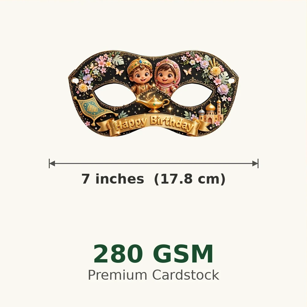 Jasmine & Aladdin Theme Party Mask Birthday Party Supplies (PACK OF 12) - 280 GSM Cardstock with Soft Stretchable Elastic Band (7 Inches wide) - Premium Party Decor Supply by Party Decor Mall - View 3
