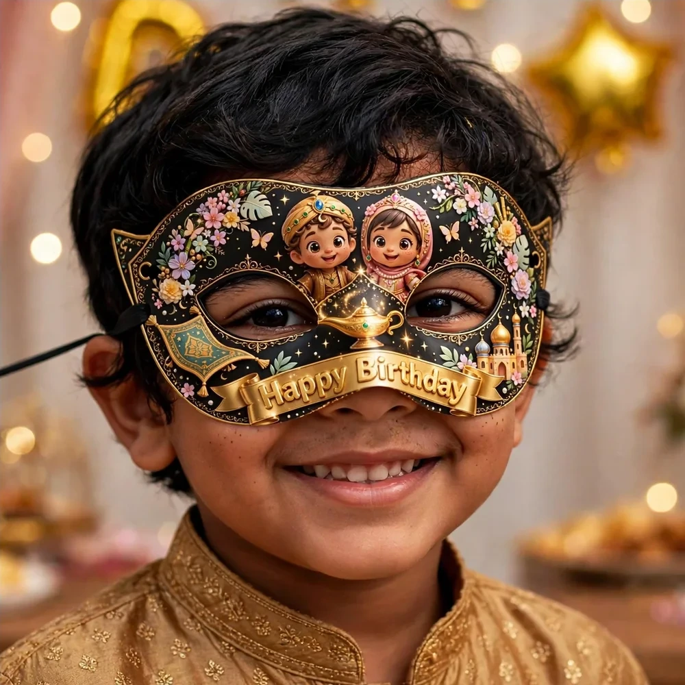 Jasmine & Aladdin Theme Party Mask Birthday Party Supplies (PACK OF 12) - 280 GSM Cardstock with Soft Stretchable Elastic Band (7 Inches wide) - Premium Party Decor Supply by Party Decor Mall - View 4