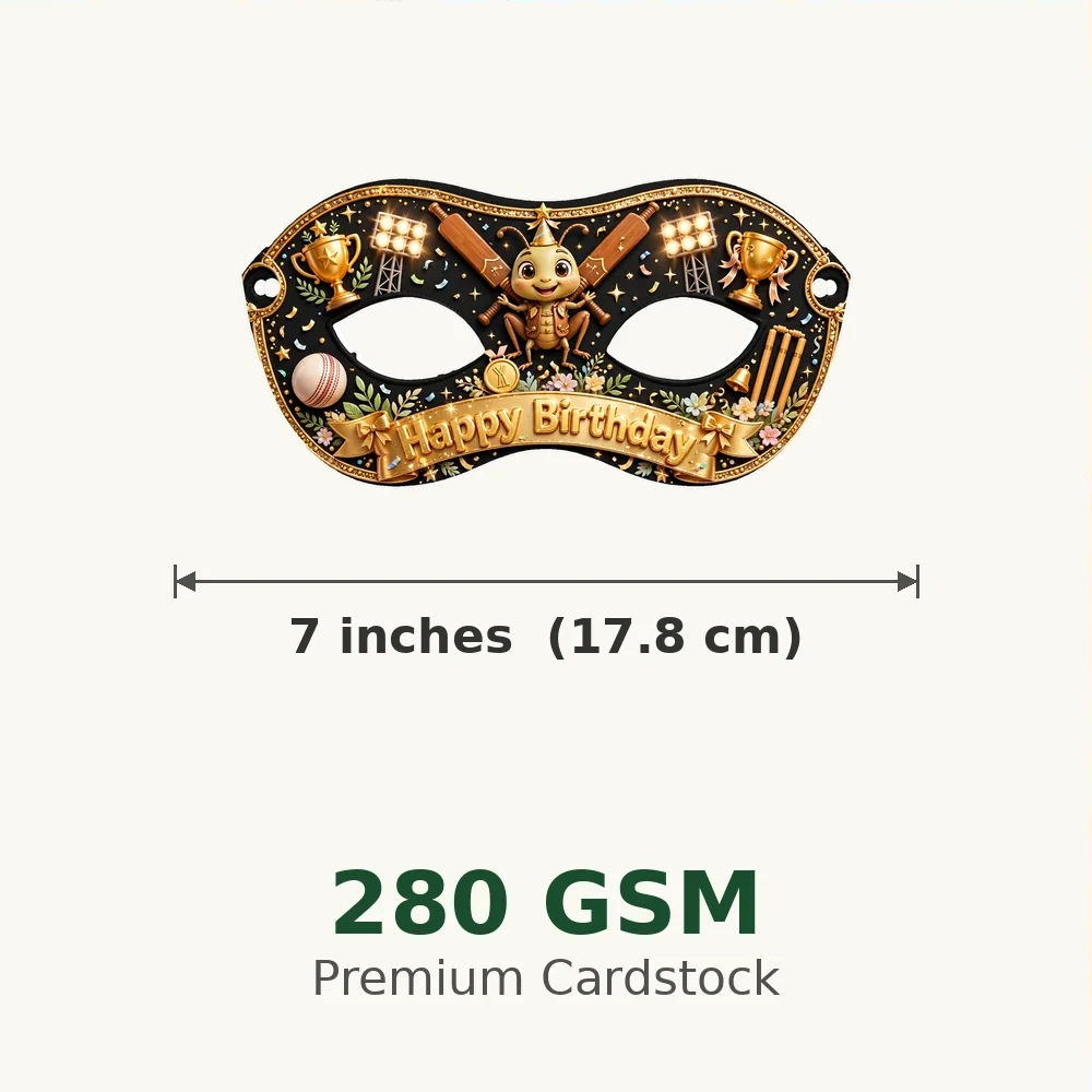 Cricket Theme Party Mask Birthday Party Supplies (PACK OF 12) - 280 GSM Cardstock with Soft Stretchable Elastic Band (7 Inches wide) - Premium Party Decor Supply by Party Decor Mall - View 3
