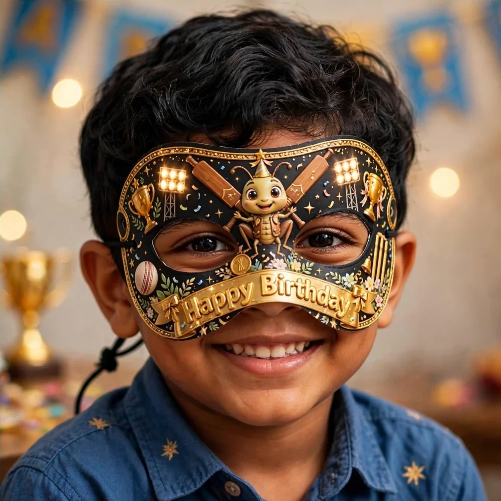 Cricket Theme Party Mask Birthday Party Supplies (PACK OF 12) - 280 GSM Cardstock with Soft Stretchable Elastic Band (7 Inches wide) - Premium Party Decor Supply by Party Decor Mall - View 4