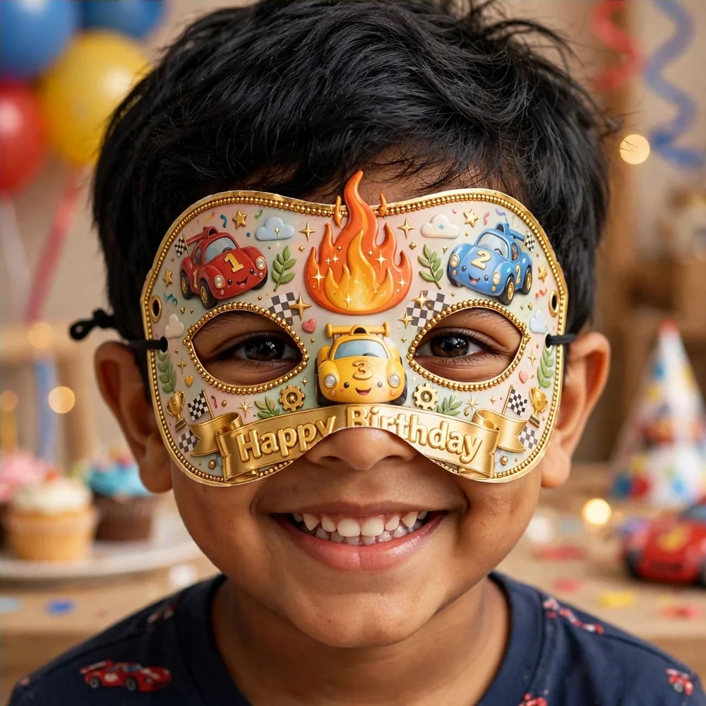 Hot Wheels Theme Party Mask Birthday Party Supplies (PACK OF 12) - 280 GSM Cardstock with Soft Stretchable Elastic Band (7 Inches wide) - Premium Party Decor Supply by Party Decor Mall - View 4