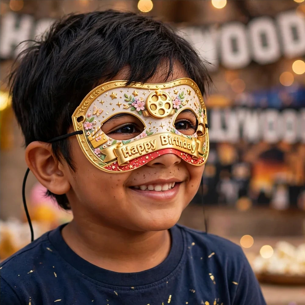 Hollywood Theme Party Mask Birthday Party Supplies (PACK OF 12) - 280 GSM Cardstock with Soft Stretchable Elastic Band (7 Inches wide) - Premium Party Decor Supply by Party Decor Mall - View 4