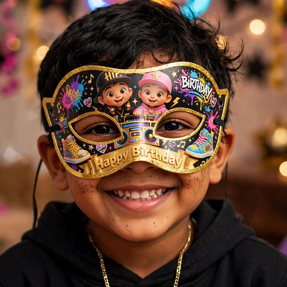 Hip Hop Theme Party Mask Birthday Party Supplies (PACK OF 12) - 280 GSM Cardstock with Soft Stretchable Elastic Band (7 Inches wide) - Premium Party Decor Supply by Party Decor Mall - View 4
