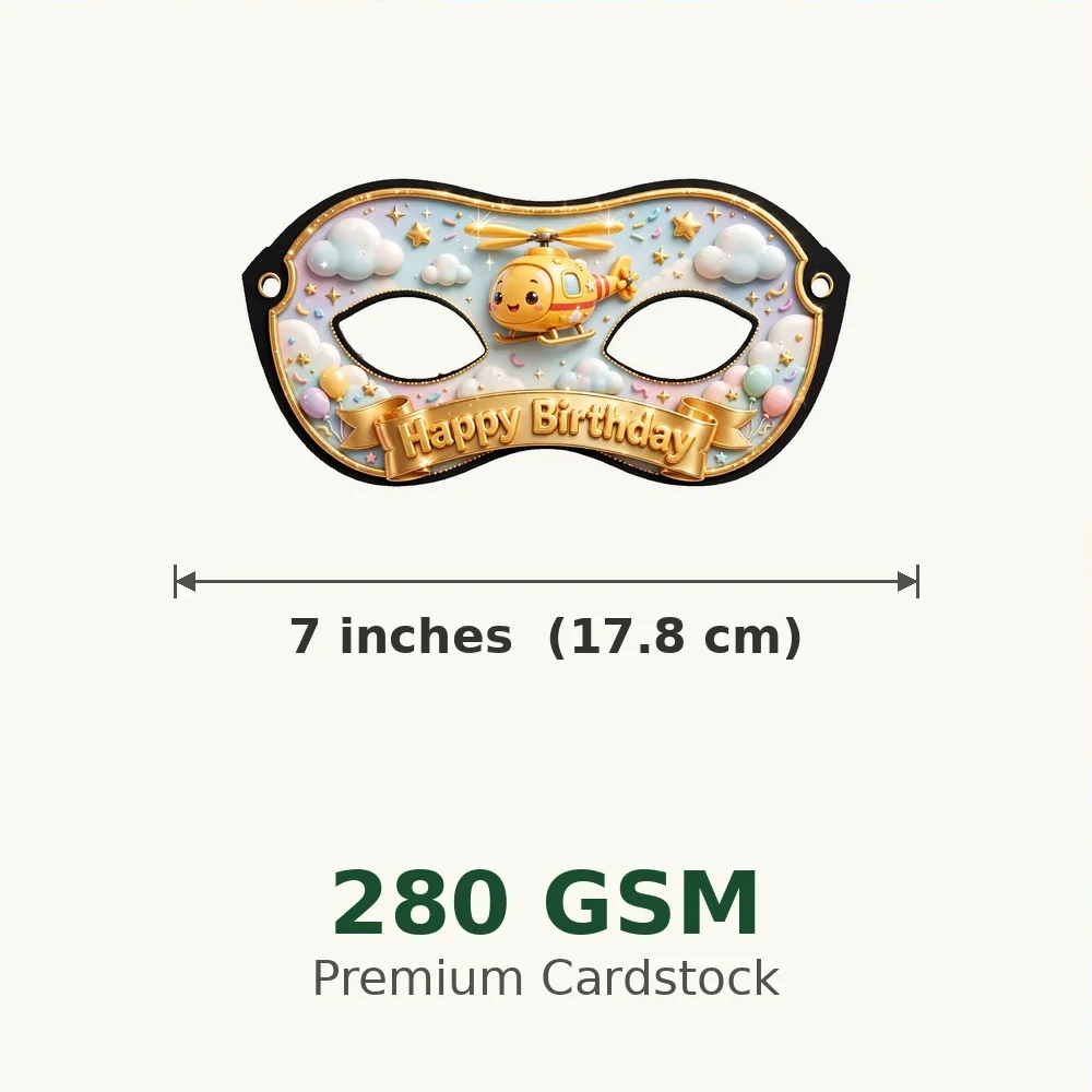 Helicopter Theme Party Mask Birthday Party Supplies (PACK OF 12) - 280 GSM Cardstock with Soft Stretchable Elastic Band (7 Inches wide) - Premium Party Decor Supply by Party Decor Mall - View 3