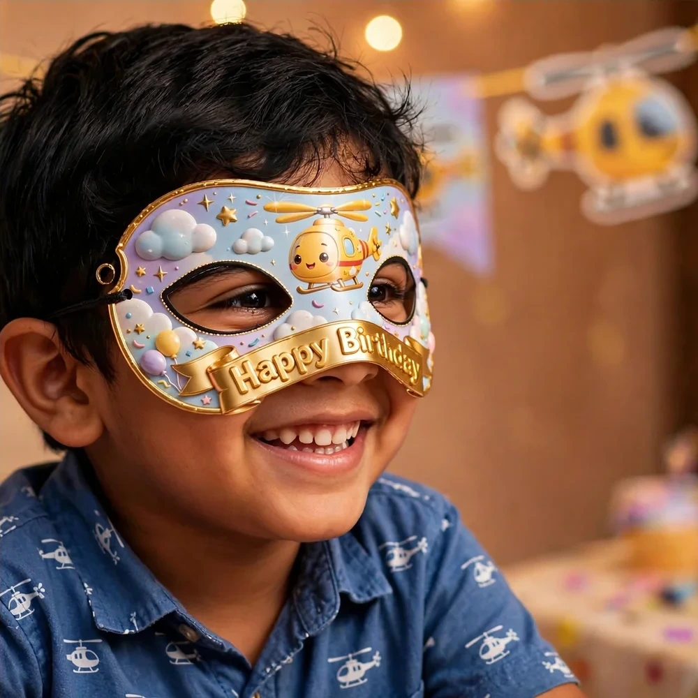 Helicopter Theme Party Mask Birthday Party Supplies (PACK OF 12) - 280 GSM Cardstock with Soft Stretchable Elastic Band (7 Inches wide) - Premium Party Decor Supply by Party Decor Mall - View 4