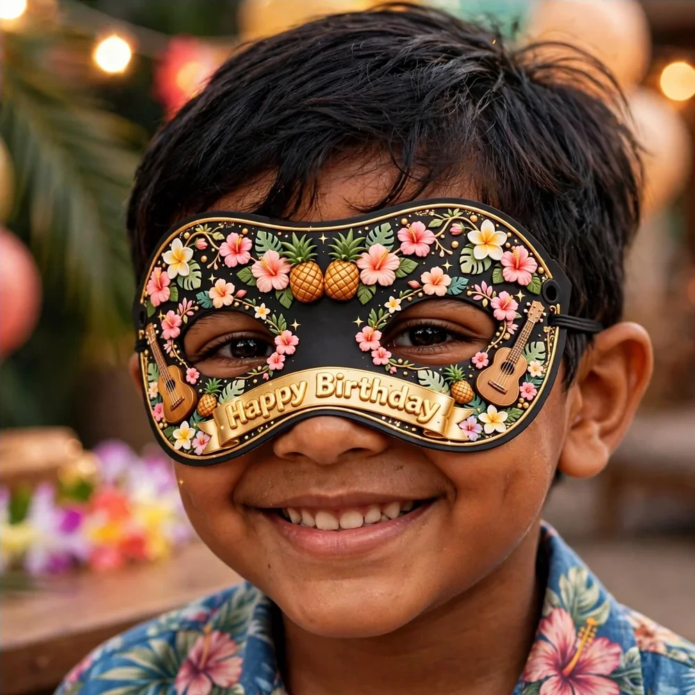 Hawaiian Party Theme Party Mask Birthday Party Supplies (PACK OF 12) - 280 GSM Cardstock with Soft Stretchable Elastic Band (7 Inches wide) - Premium Party Decor Supply by Party Decor Mall - View 4