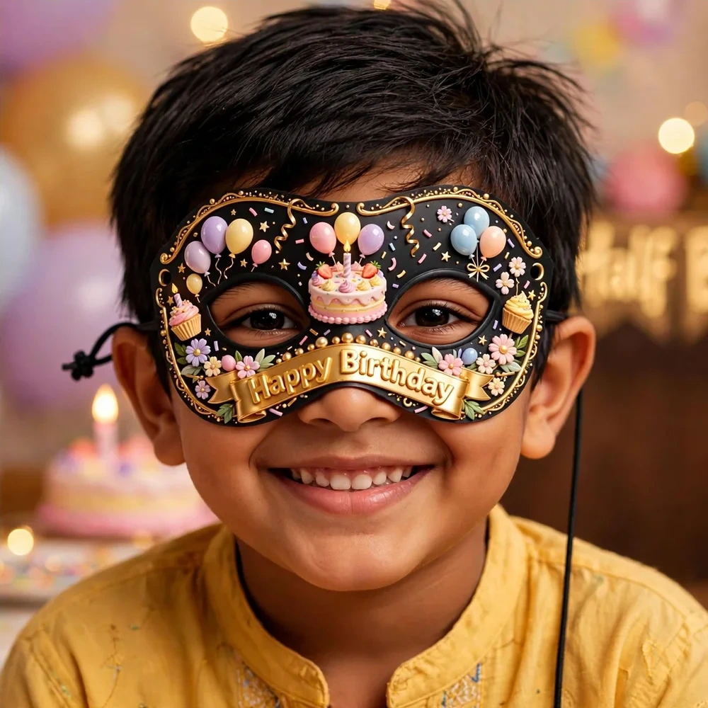 Half Birthday Theme Party Mask Birthday Party Supplies (PACK OF 12) - 280 GSM Cardstock with Soft Stretchable Elastic Band (7 Inches wide) - Premium Party Decor Supply by Party Decor Mall - View 4