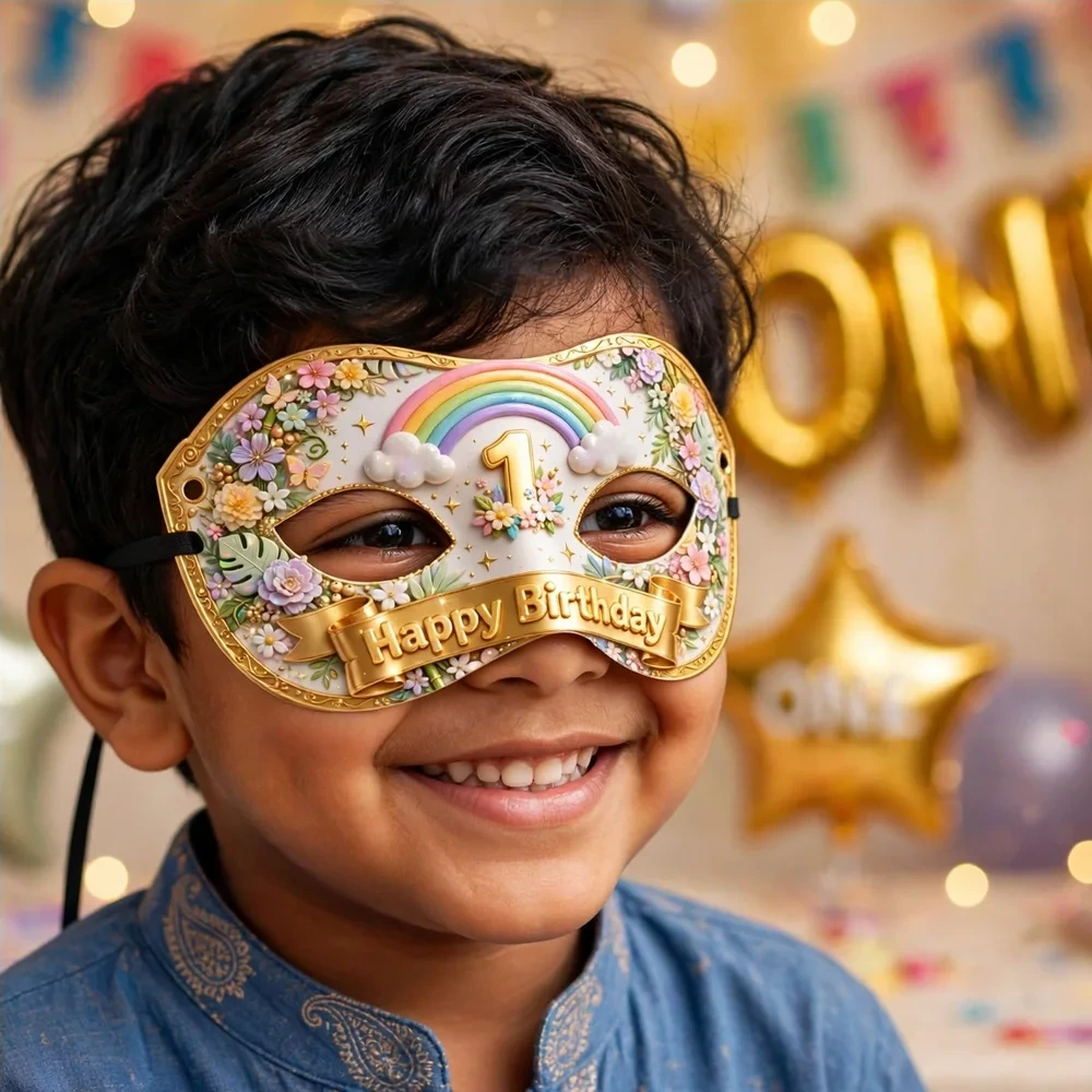 Groovy One Theme Party Mask Birthday Party Supplies (PACK OF 12) - 280 GSM Cardstock with Soft Stretchable Elastic Band (7 Inches wide) - Premium Party Decor Supply by Party Decor Mall - View 4