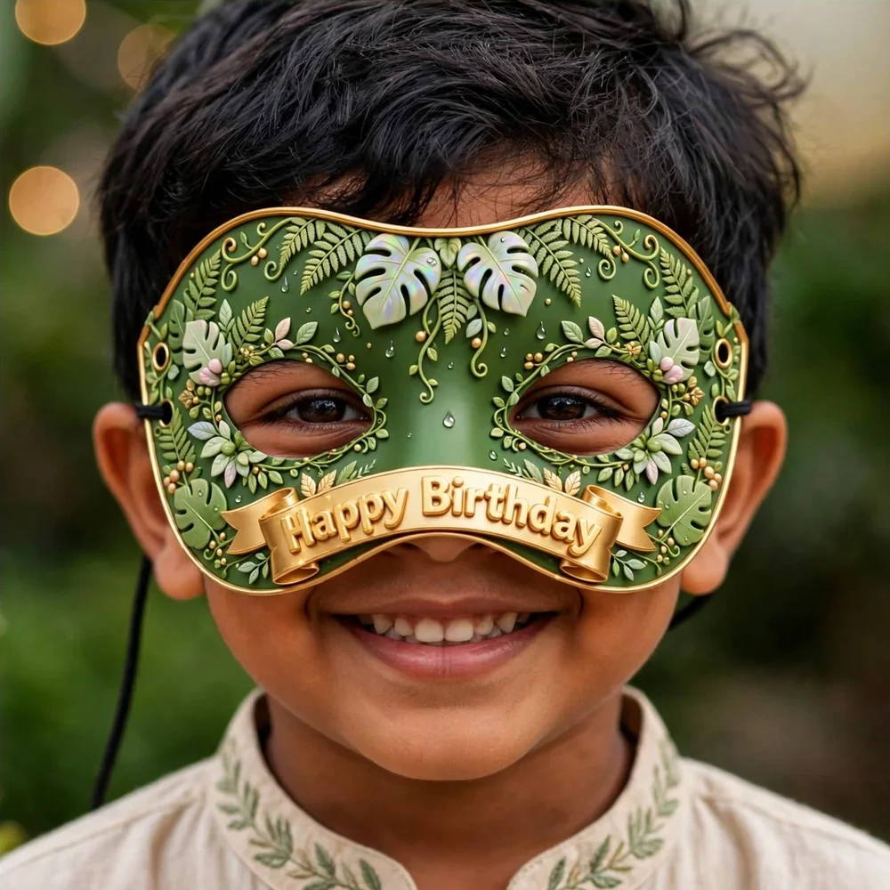 Greenery Theme Party Mask Birthday Party Supplies (PACK OF 12) - 280 GSM Cardstock with Soft Stretchable Elastic Band (7 Inches wide) - Premium Party Decor Supply by Party Decor Mall - View 4