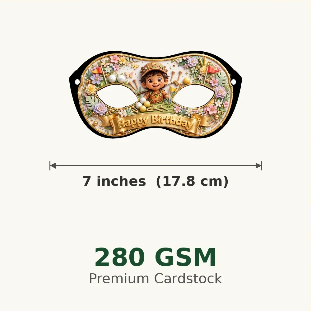 Golf Theme Party Mask Birthday Party Supplies (PACK OF 12) - 280 GSM Cardstock with Soft Stretchable Elastic Band (7 Inches wide) - Premium Party Decor Supply by Party Decor Mall - View 3