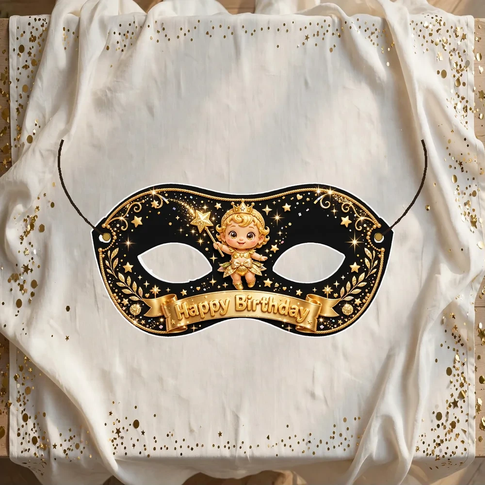 Golden Glamour Theme Party Mask Birthday Party Supplies (PACK OF 12) - 280 GSM Cardstock with Soft Stretchable Elastic Band (7 Inches wide)