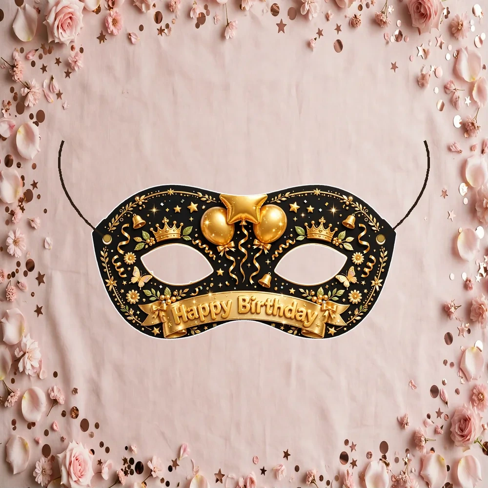 Golden Theme Party Mask Birthday Party Supplies (PACK OF 12) - 280 GSM Cardstock with Soft Stretchable Elastic Band (7 Inches wide) - Premium Party Decor Supply by Party Decor Mall - View 1