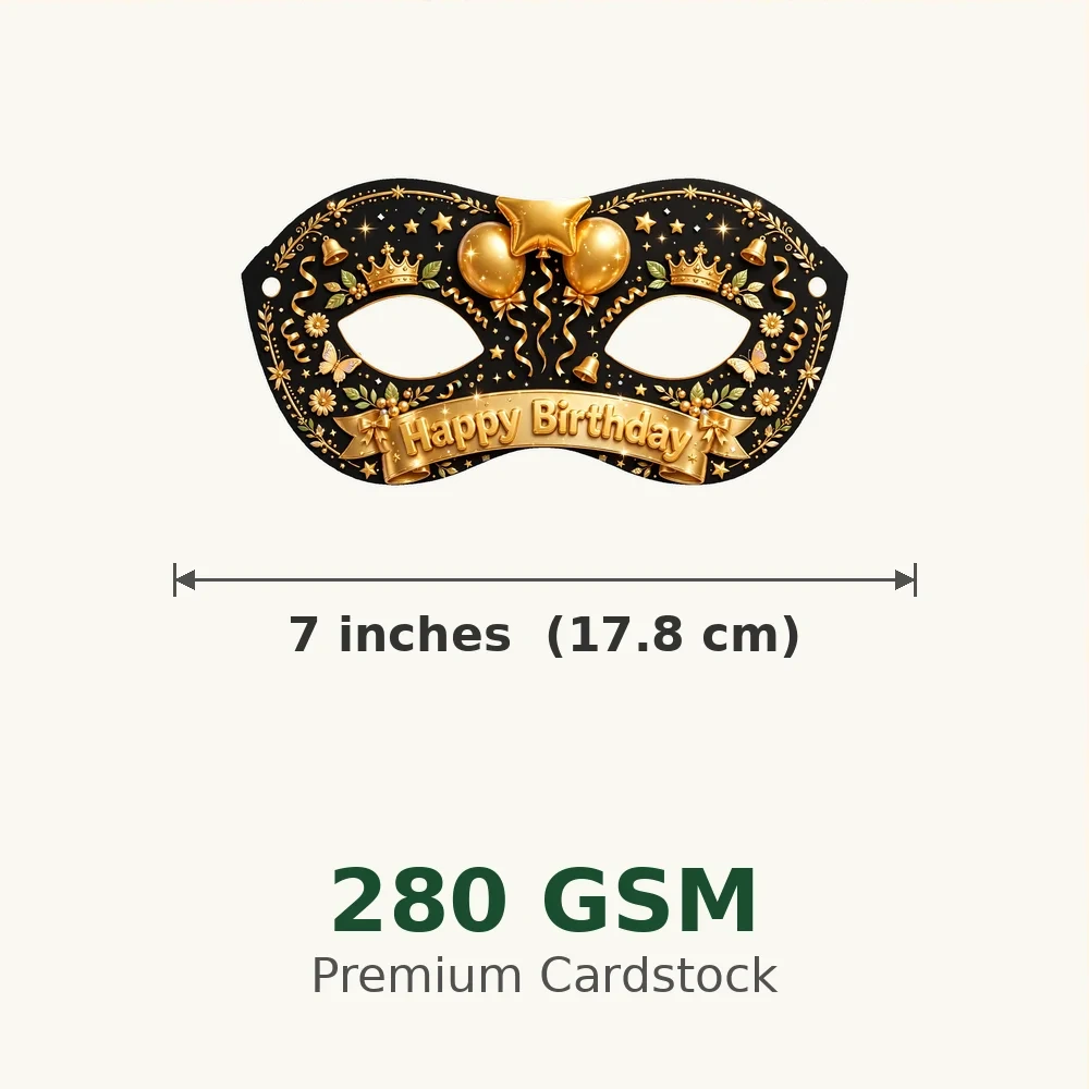 Golden Theme Party Mask Birthday Party Supplies (PACK OF 12) - 280 GSM Cardstock with Soft Stretchable Elastic Band (7 Inches wide) - Premium Party Decor Supply by Party Decor Mall - View 3