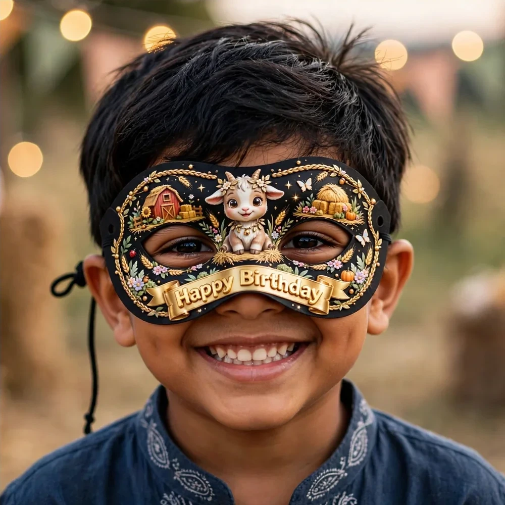 Goat Theme Party Mask Birthday Party Supplies (PACK OF 12) - 280 GSM Cardstock with Soft Stretchable Elastic Band (7 Inches wide) - Premium Party Decor Supply by Party Decor Mall - View 4
