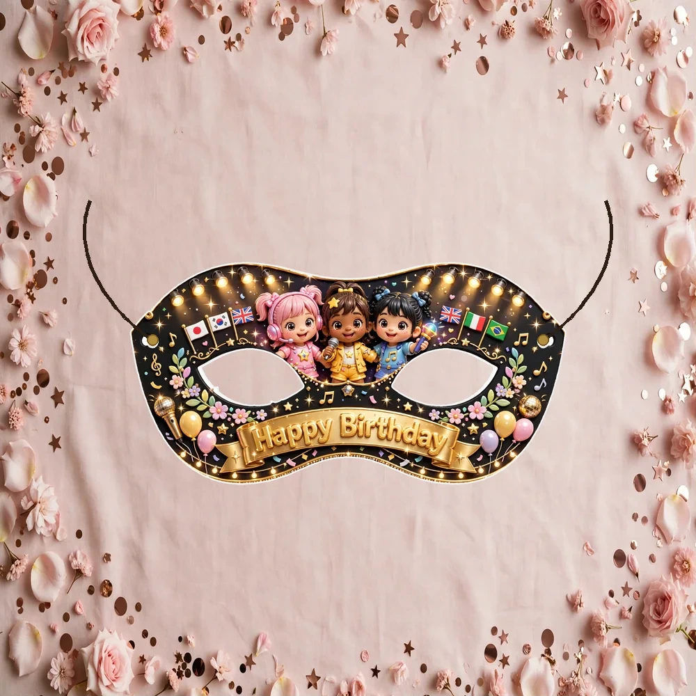 Global Girl Group Theme Party Mask Birthday Party Supplies (PACK OF 12) - 280 GSM Cardstock with Soft Stretchable Elastic Band (7 Inches wide)