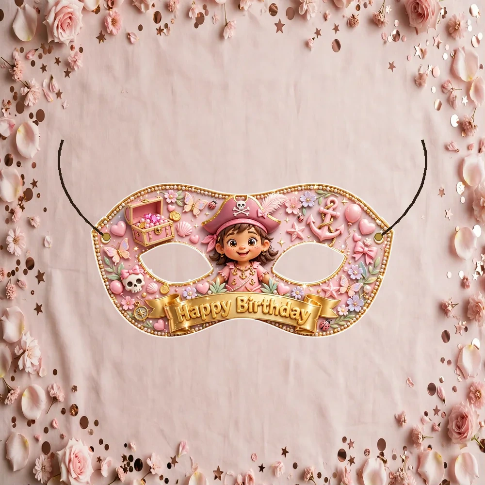 Pirate Theme Party Mask Birthday Party Supplies (PACK OF 12) - 280 GSM Cardstock with Soft Stretchable Elastic Band (7 Inches wide) - Premium Party Decor Supply by Party Decor Mall - View 1