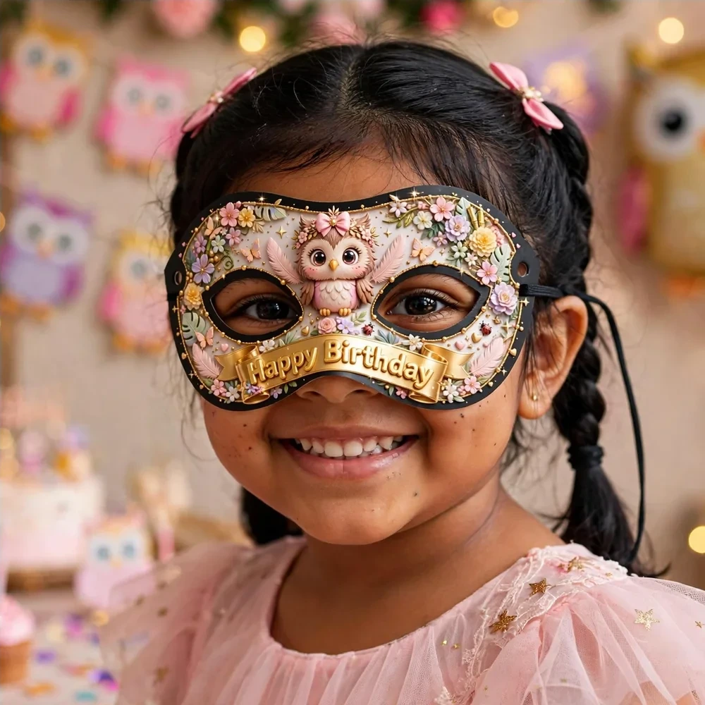 Owl Theme Party Mask Birthday Party Supplies (PACK OF 12) - 280 GSM Cardstock with Soft Stretchable Elastic Band (7 Inches wide) - Premium Party Decor Supply by Party Decor Mall - View 4