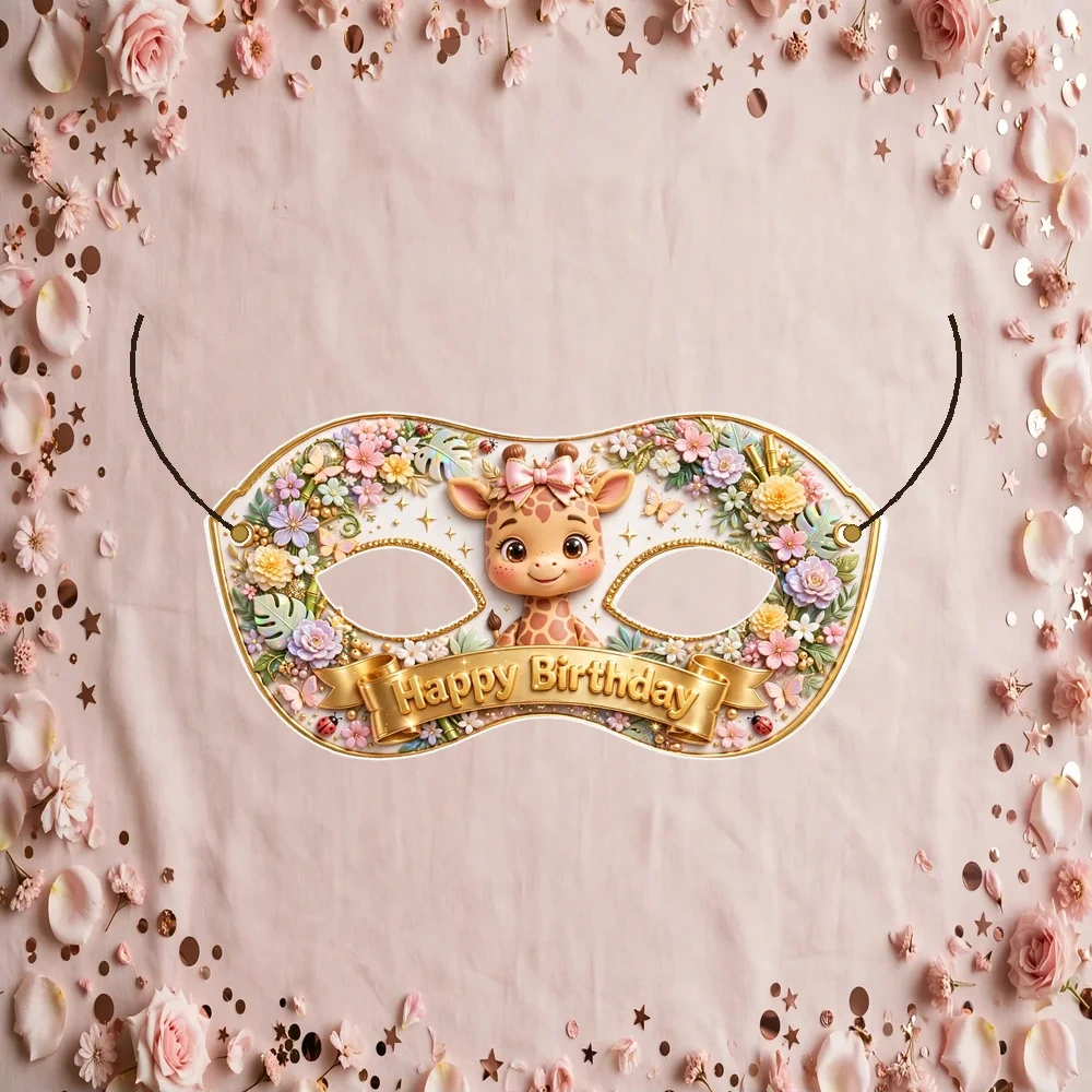 Girly Giraffe Theme Party Mask Birthday Party Supplies (PACK OF 12) - 280 GSM Cardstock with Soft Stretchable Elastic Band (7 Inches wide)