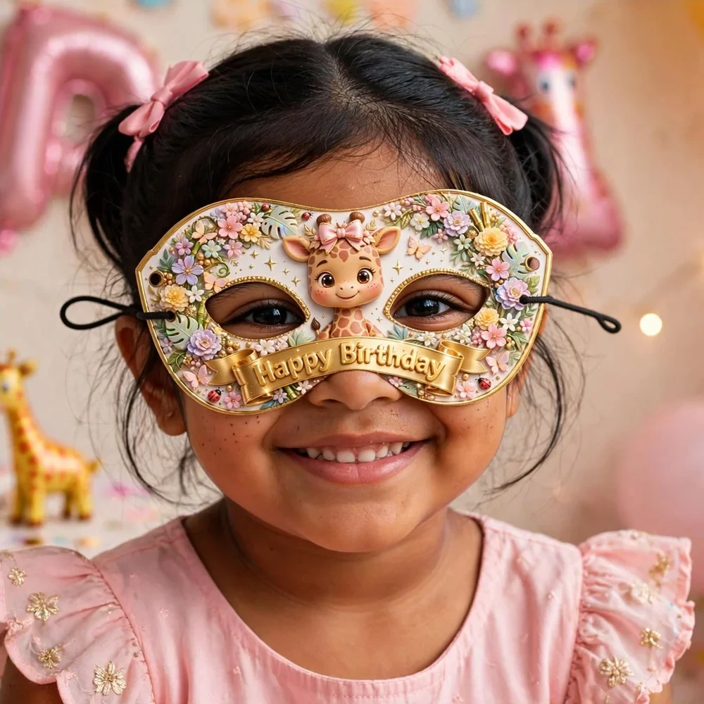 Girly Giraffe Theme Party Mask Birthday Party Supplies (PACK OF 12) - 280 GSM Cardstock with Soft Stretchable Elastic Band (7 Inches wide) - Premium Party Decor Supply by Party Decor Mall - View 4