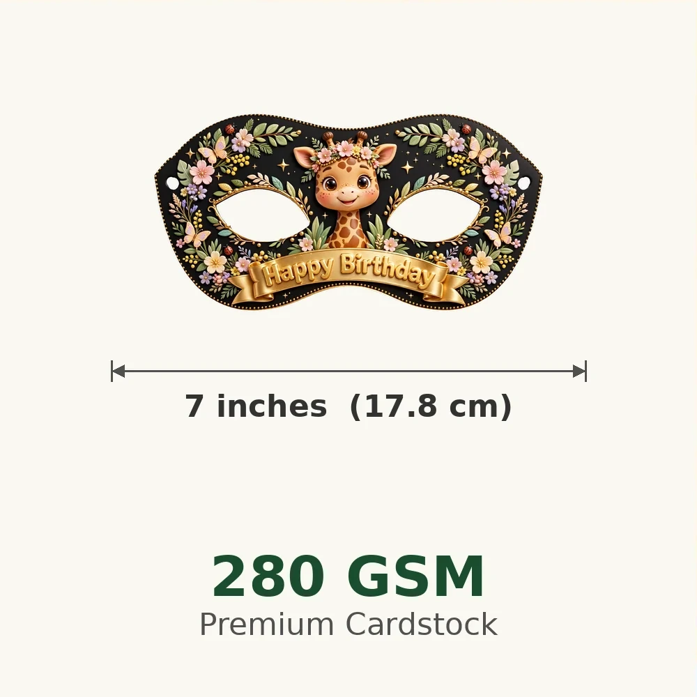 Giraffe Theme Party Mask Birthday Party Supplies (PACK OF 12) - 280 GSM Cardstock with Soft Stretchable Elastic Band (7 Inches wide) - Premium Party Decor Supply by Party Decor Mall - View 3