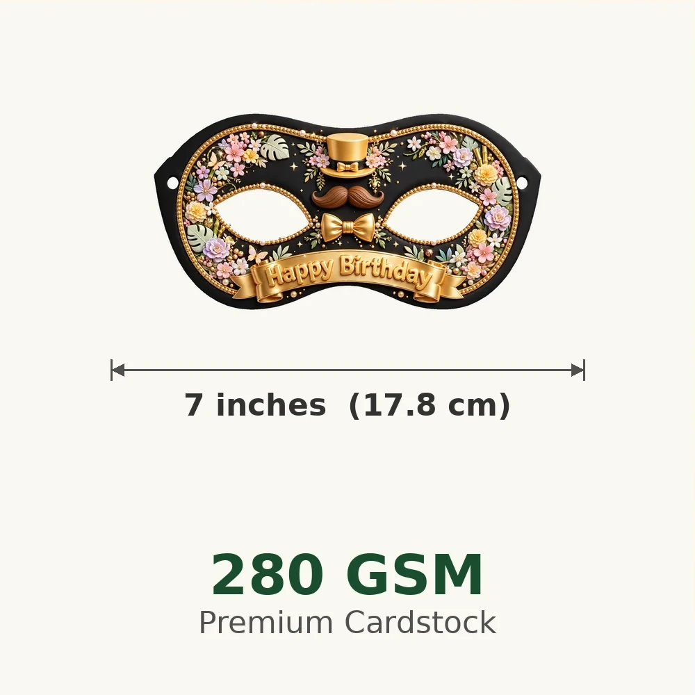 Gentleman Theme Party Mask Birthday Party Supplies (PACK OF 12) - 280 GSM Cardstock with Soft Stretchable Elastic Band (7 Inches wide) - Premium Party Decor Supply by Party Decor Mall - View 3