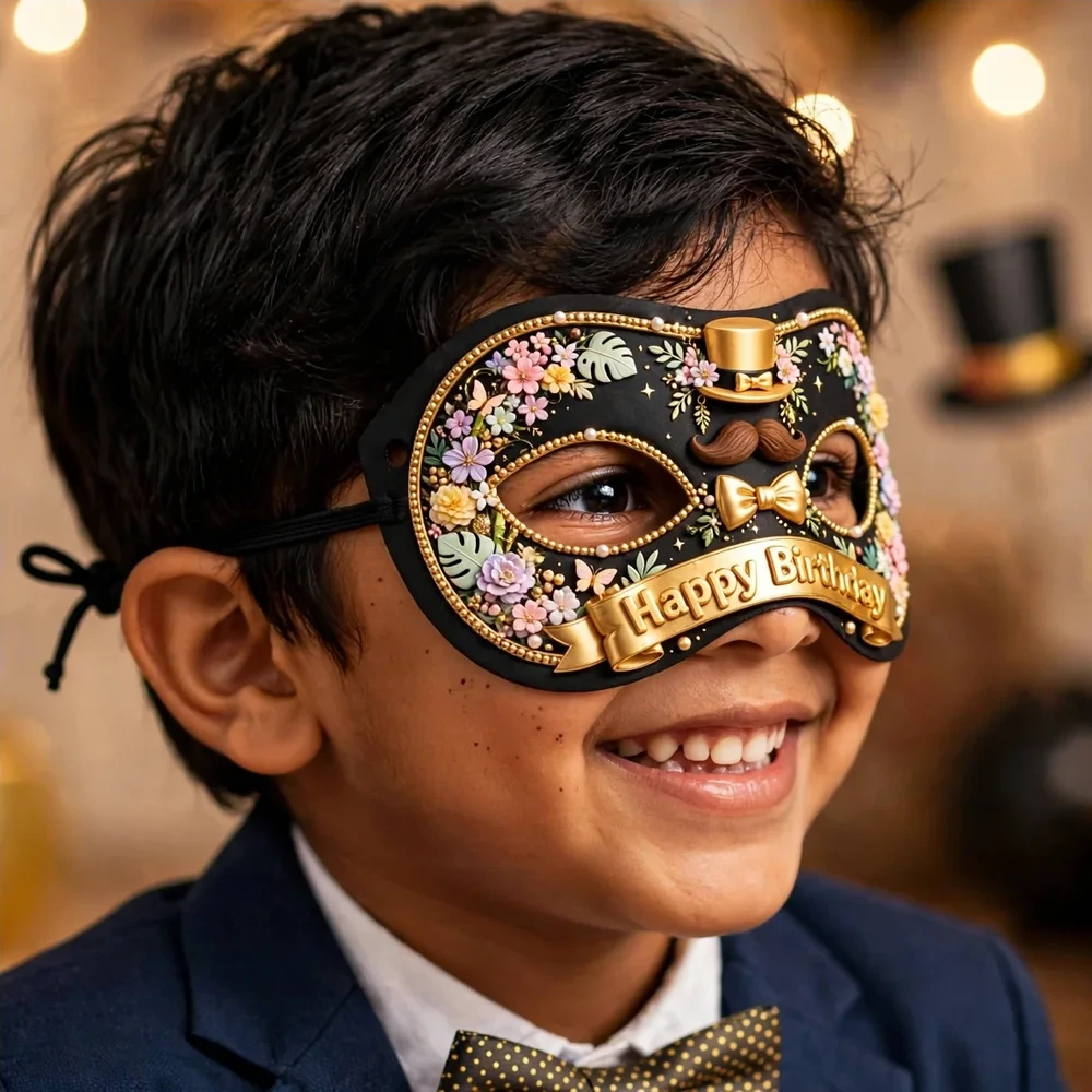 Gentleman Theme Party Mask Birthday Party Supplies (PACK OF 12) - 280 GSM Cardstock with Soft Stretchable Elastic Band (7 Inches wide) - Premium Party Decor Supply by Party Decor Mall - View 4