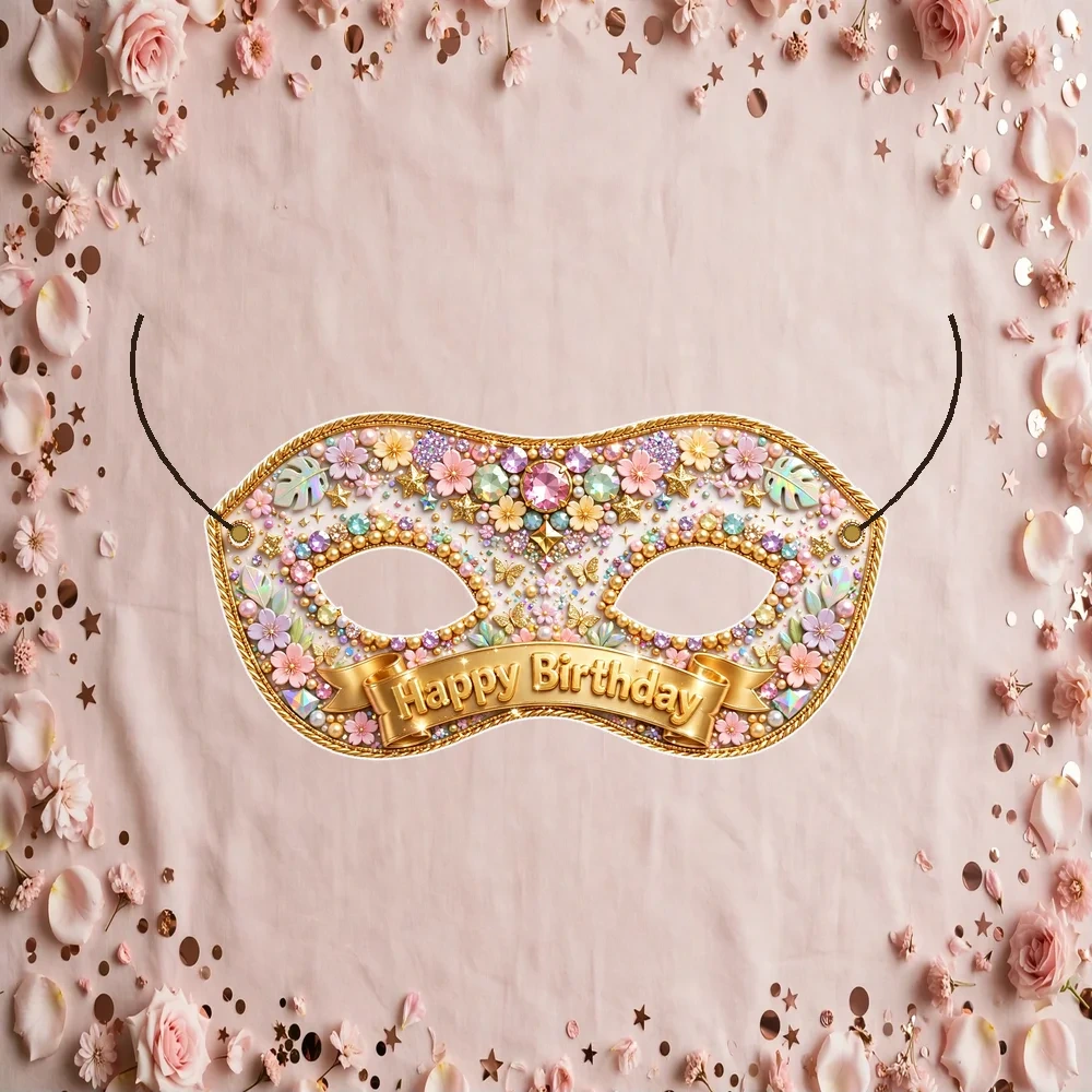 Gem Glitter Theme Party Mask Birthday Party Supplies (PACK OF 12) - 280 GSM Cardstock with Soft Stretchable Elastic Band (7 Inches wide)