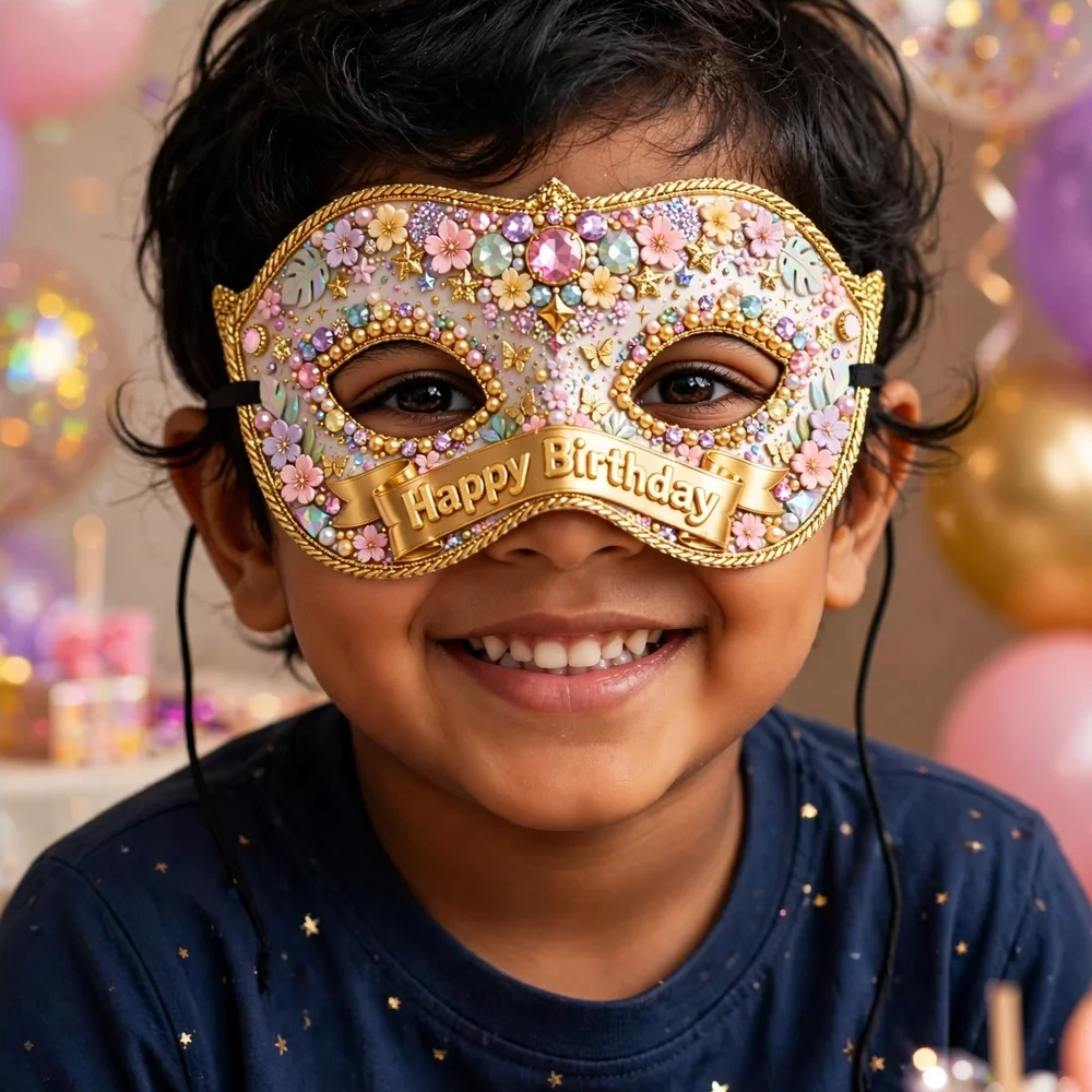Gem Glitter Theme Party Mask Birthday Party Supplies (PACK OF 12) - 280 GSM Cardstock with Soft Stretchable Elastic Band (7 Inches wide) - Premium Party Decor Supply by Party Decor Mall - View 4