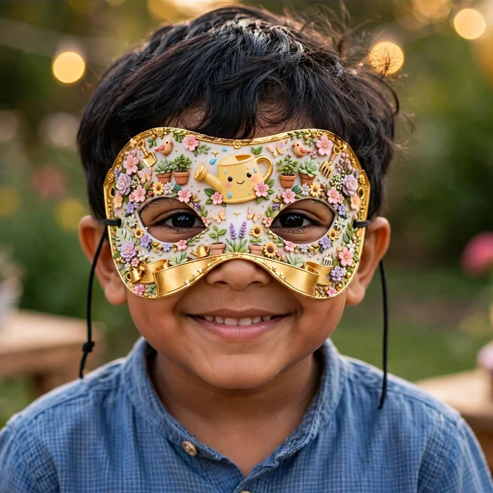 Gardening Theme Party Mask Birthday Party Supplies (PACK OF 12) - 280 GSM Cardstock with Soft Stretchable Elastic Band (7 Inches wide) - Premium Party Decor Supply by Party Decor Mall - View 4