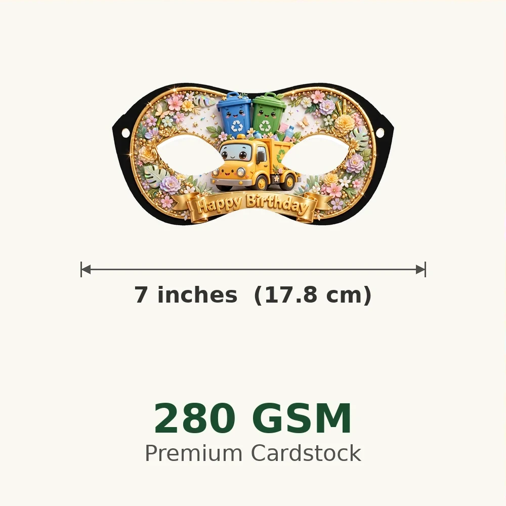 Garbage Truck Theme Party Mask Birthday Party Supplies (PACK OF 12) - 280 GSM Cardstock with Soft Stretchable Elastic Band (7 Inches wide) - Premium Party Decor Supply by Party Decor Mall - View 3