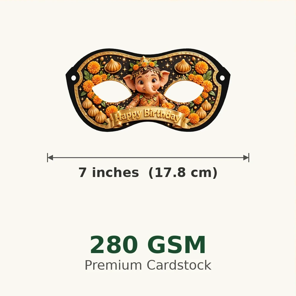 Ganesh Chaturthi Theme Party Mask Birthday Party Supplies (PACK OF 12) - 280 GSM Cardstock with Soft Stretchable Elastic Band (7 Inches wide) - Premium Party Decor Supply by Party Decor Mall - View 3
