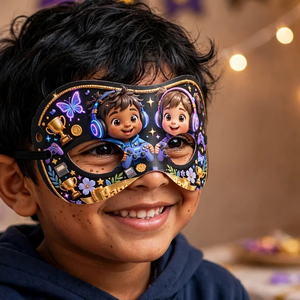 On Theme Party Mask Birthday Party Supplies (PACK OF 12) - 280 GSM Cardstock with Soft Stretchable Elastic Band (7 Inches wide) - Premium Party Decor Supply by Party Decor Mall - View 4