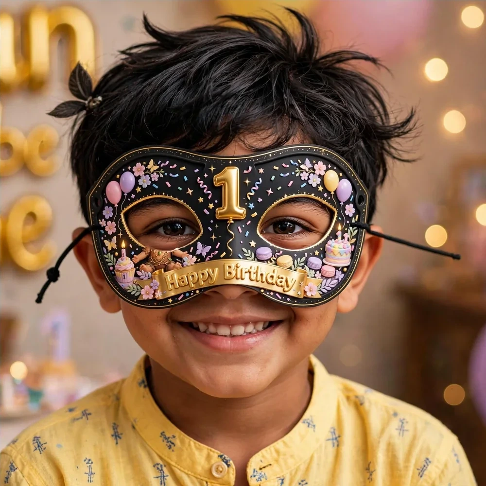 Fun Be One Theme Party Mask Birthday Party Supplies (PACK OF 12) - 280 GSM Cardstock with Soft Stretchable Elastic Band (7 Inches wide) - Premium Party Decor Supply by Party Decor Mall - View 4