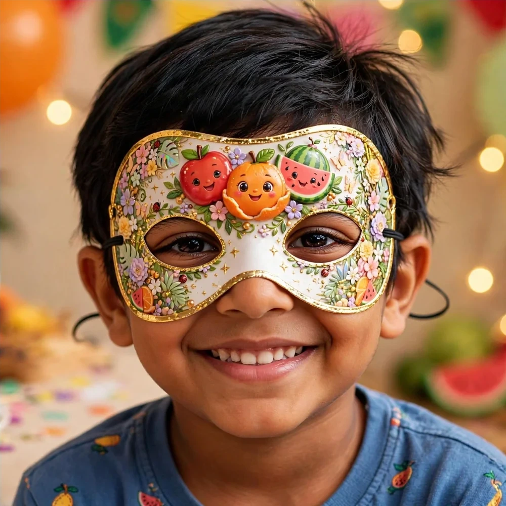 Fruits Theme Party Mask Birthday Party Supplies (PACK OF 12) - 280 GSM Cardstock with Soft Stretchable Elastic Band (7 Inches wide) - Premium Party Decor Supply by Party Decor Mall - View 4