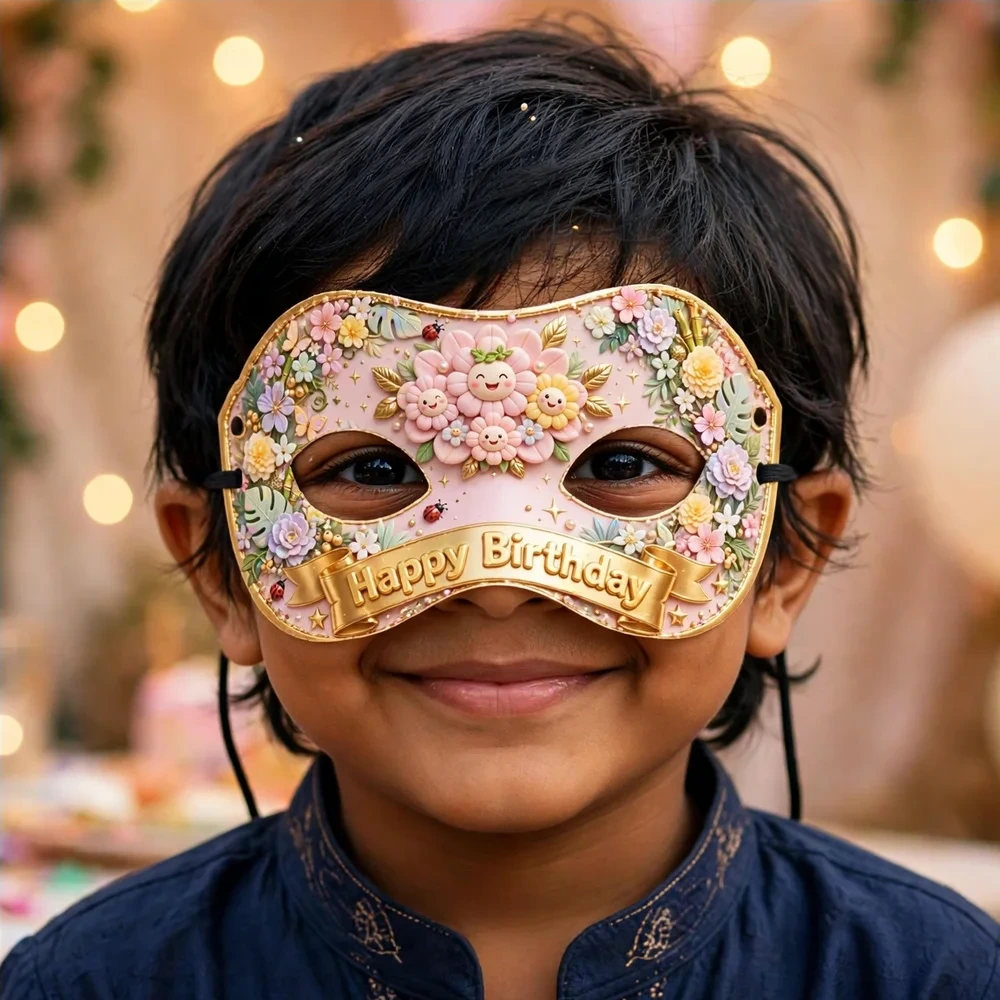 Floral Theme Party Mask Birthday Party Supplies (PACK OF 12) - 280 GSM Cardstock with Soft Stretchable Elastic Band (7 Inches wide) - Premium Party Decor Supply by Party Decor Mall - View 4