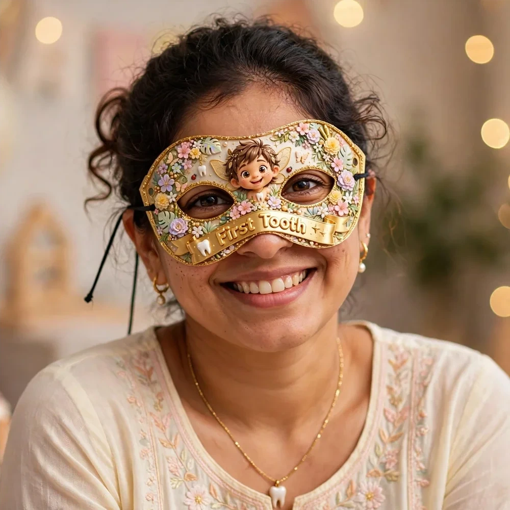 First Tooth Theme Party Mask Birthday Party Supplies (PACK OF 12) - 280 GSM Cardstock with Soft Stretchable Elastic Band (7 Inches wide) - Premium Party Decor Supply by Party Decor Mall - View 4