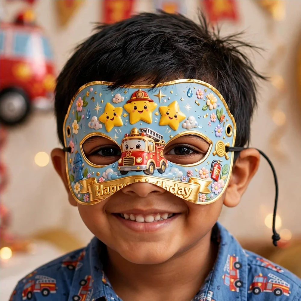 Fire Truck Theme Party Mask Birthday Party Supplies (PACK OF 12) - 280 GSM Cardstock with Soft Stretchable Elastic Band (7 Inches wide) - Premium Party Decor Supply by Party Decor Mall - View 4