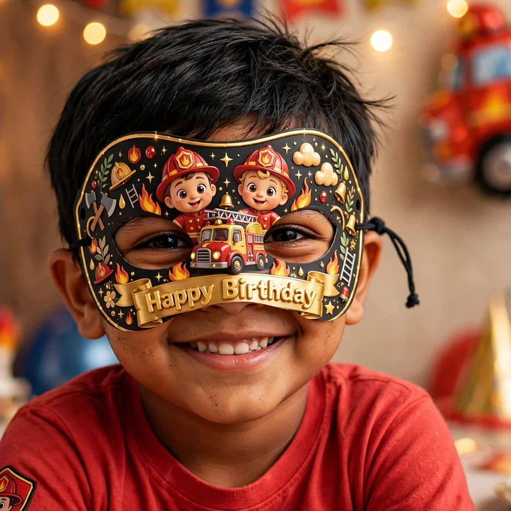 Fireman Theme Party Mask Birthday Party Supplies (PACK OF 12) - 280 GSM Cardstock with Soft Stretchable Elastic Band (7 Inches wide) - Premium Party Decor Supply by Party Decor Mall - View 4